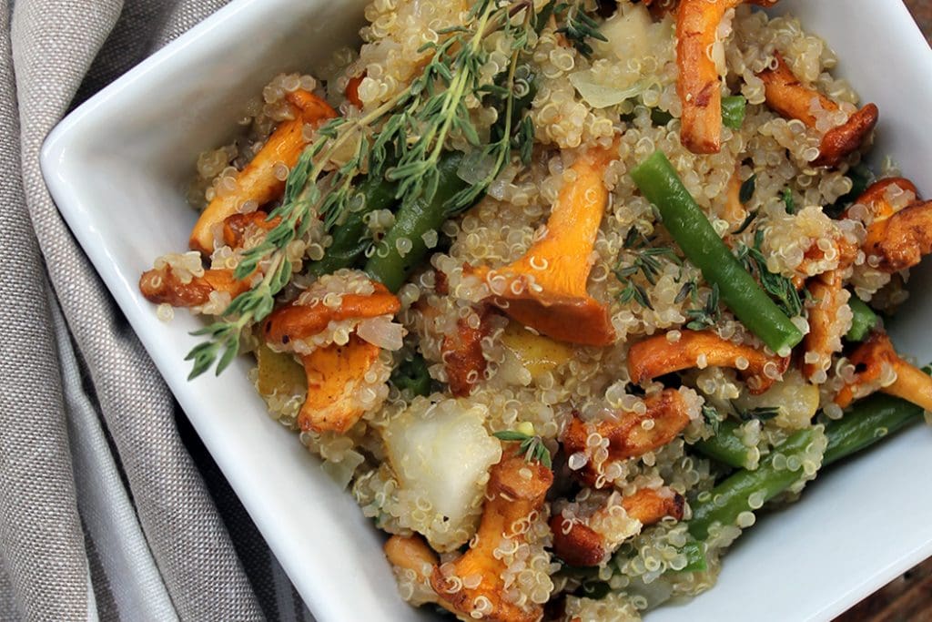 Rezept » Quinoa-Pfanne mit Pfifferlingen und Bohnen