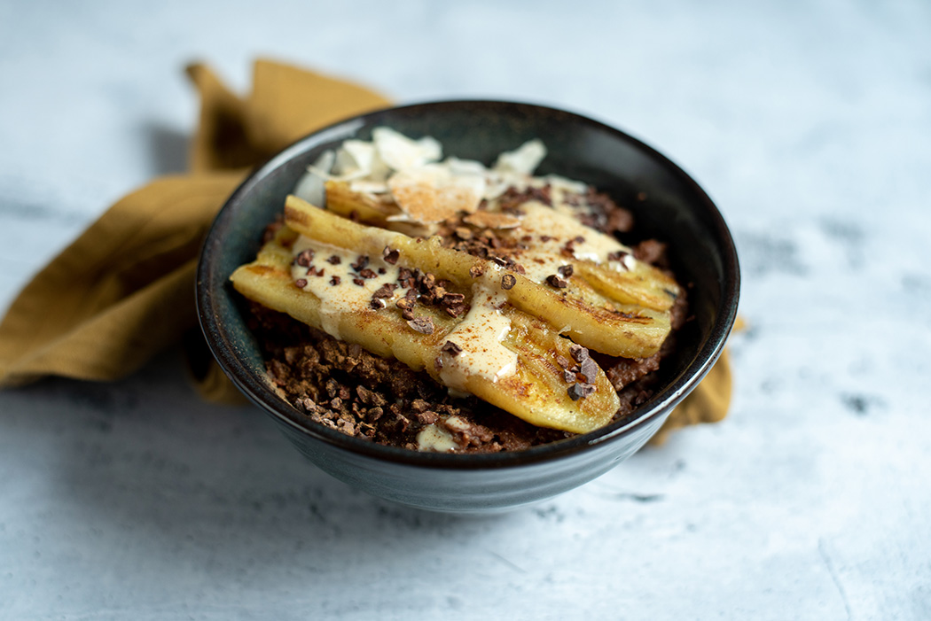 Schoko Buchweizen Porridge mit gebratener Banane05