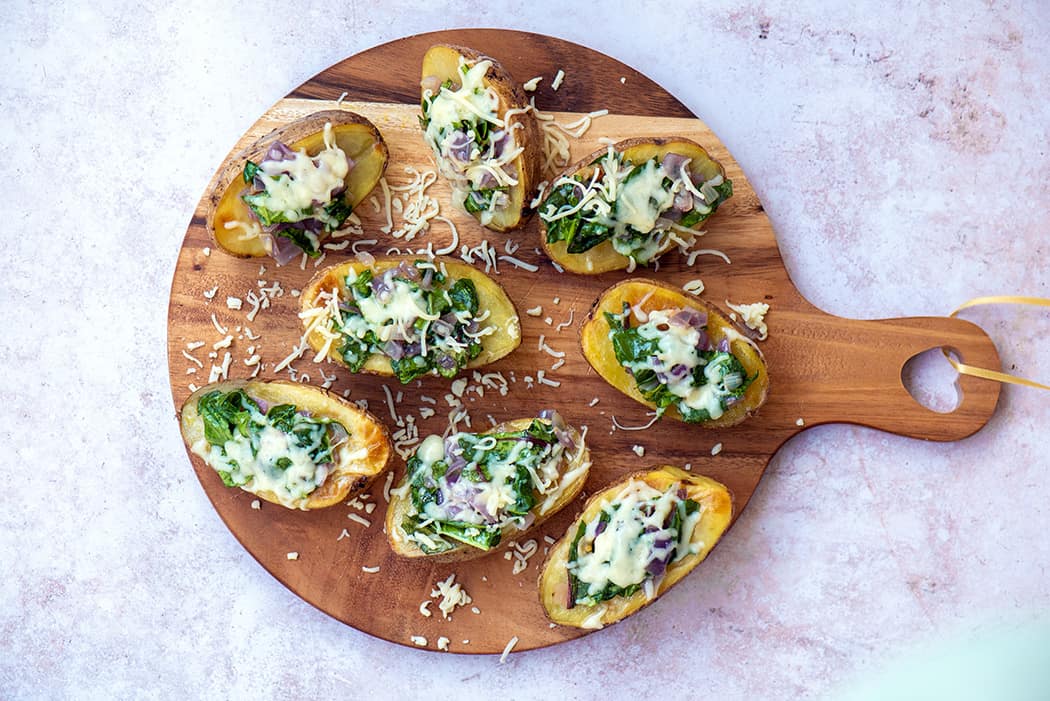 Rezept » Ofenkartoffeln mit Mangold-Käse-Haube