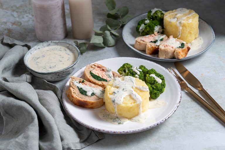 Lachs im Teigmantel mit Kartoffelpüree